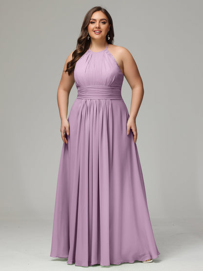Halter Plus Size Chiffon Bridesmaid Dresses