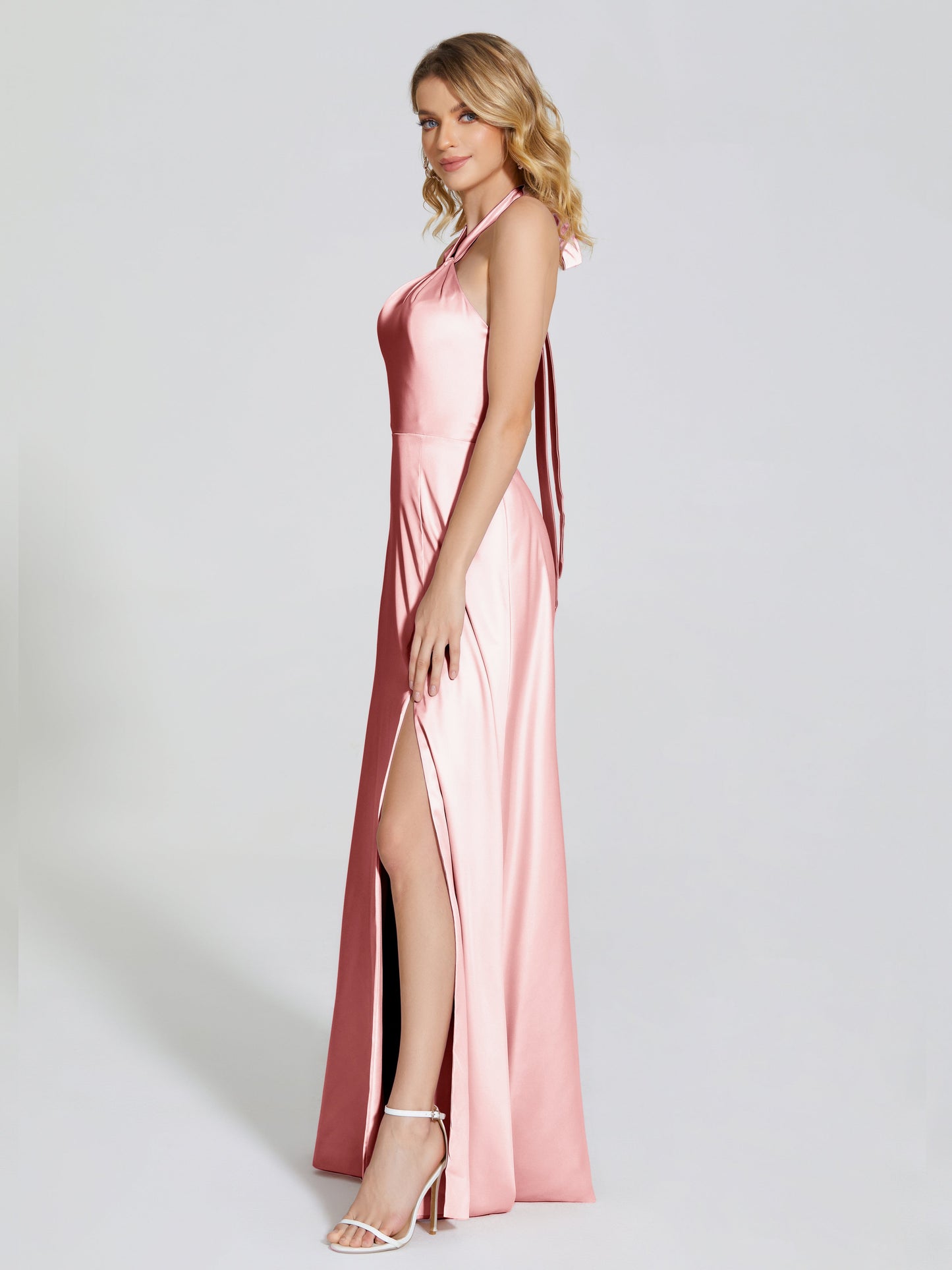 Lola Halter Soft Satin Bridesmaid Dress With Cutout