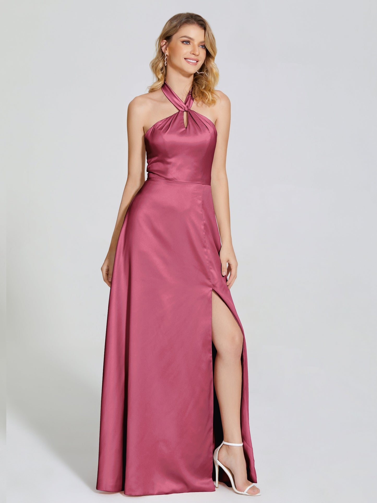 Lola Halter Soft Satin Bridesmaid Dress With Cutout