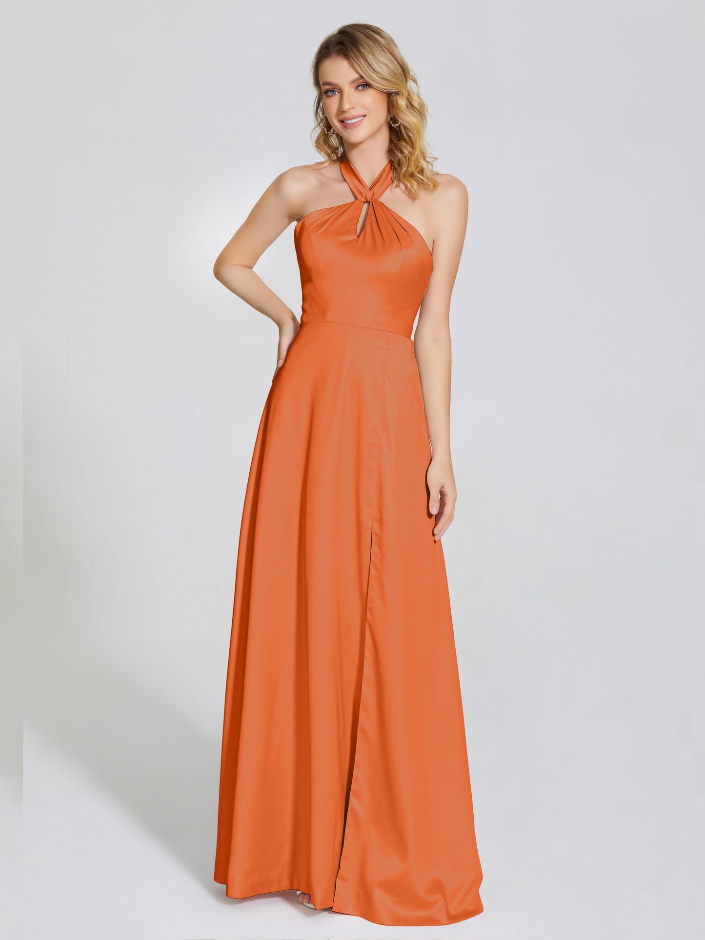 Lola Halter Soft Satin Bridesmaid Dress With Cutout