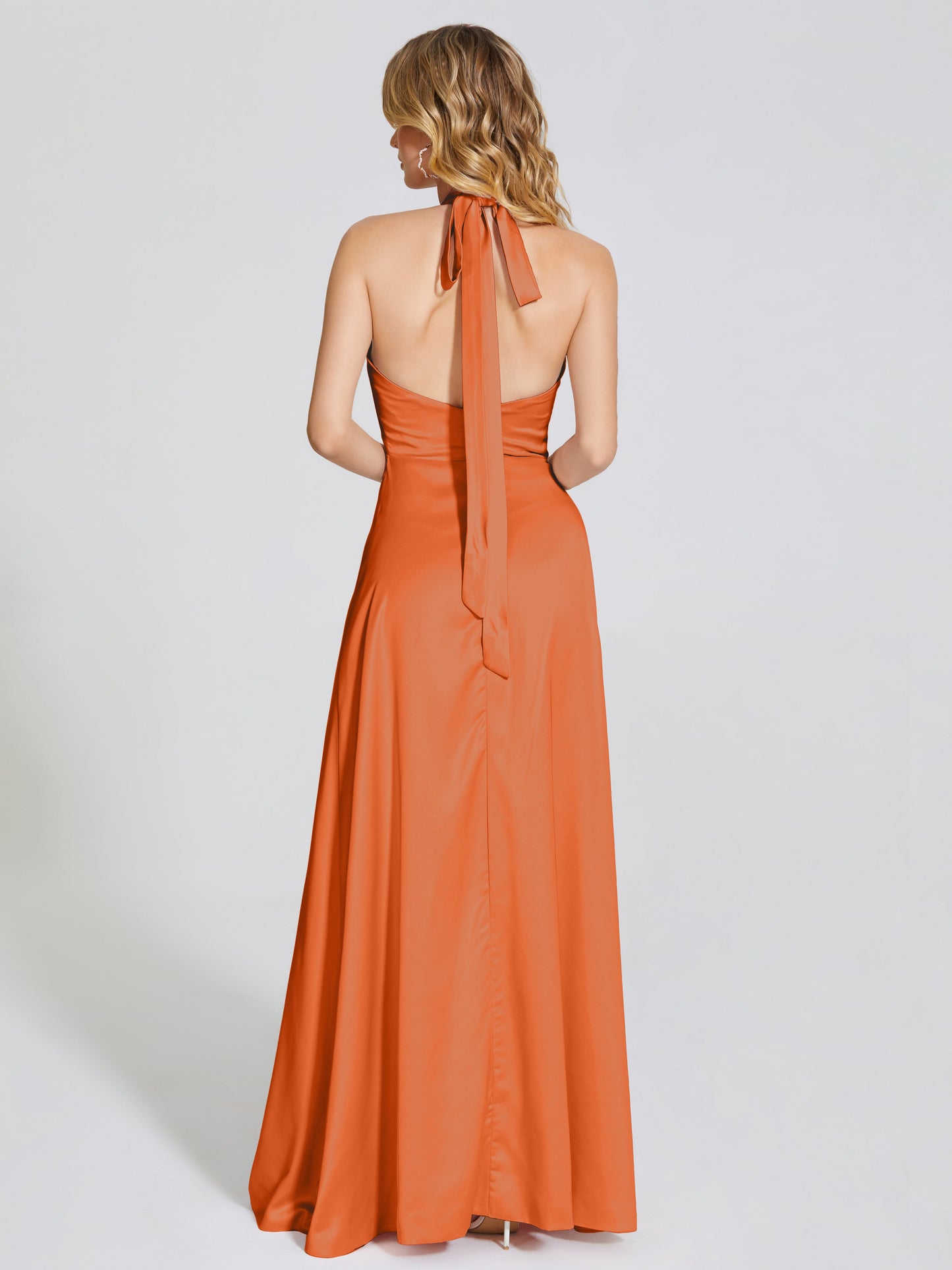 Lola Halter Soft Satin Bridesmaid Dress With Cutout