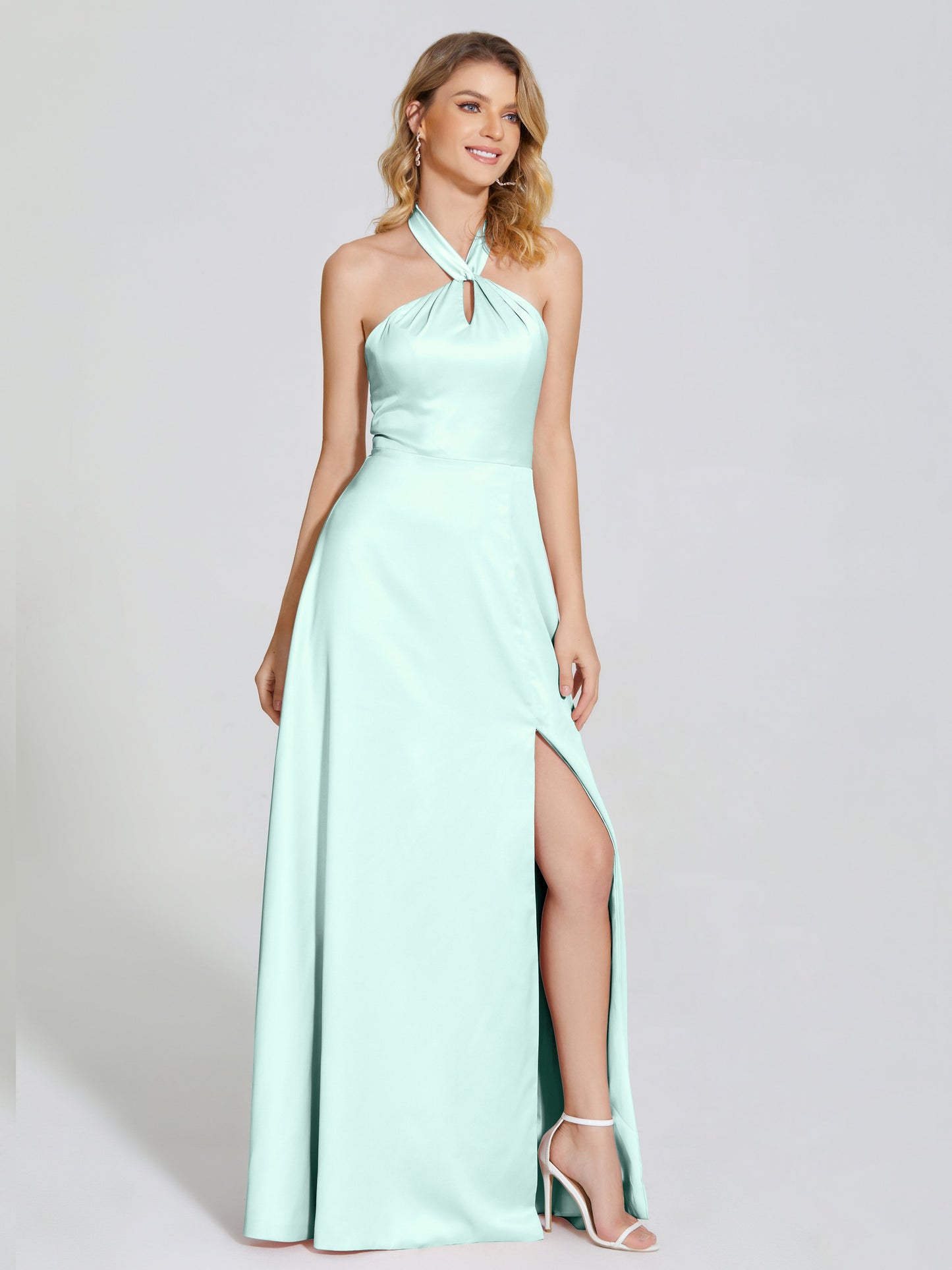 Lola Halter Soft Satin Bridesmaid Dress With Cutout