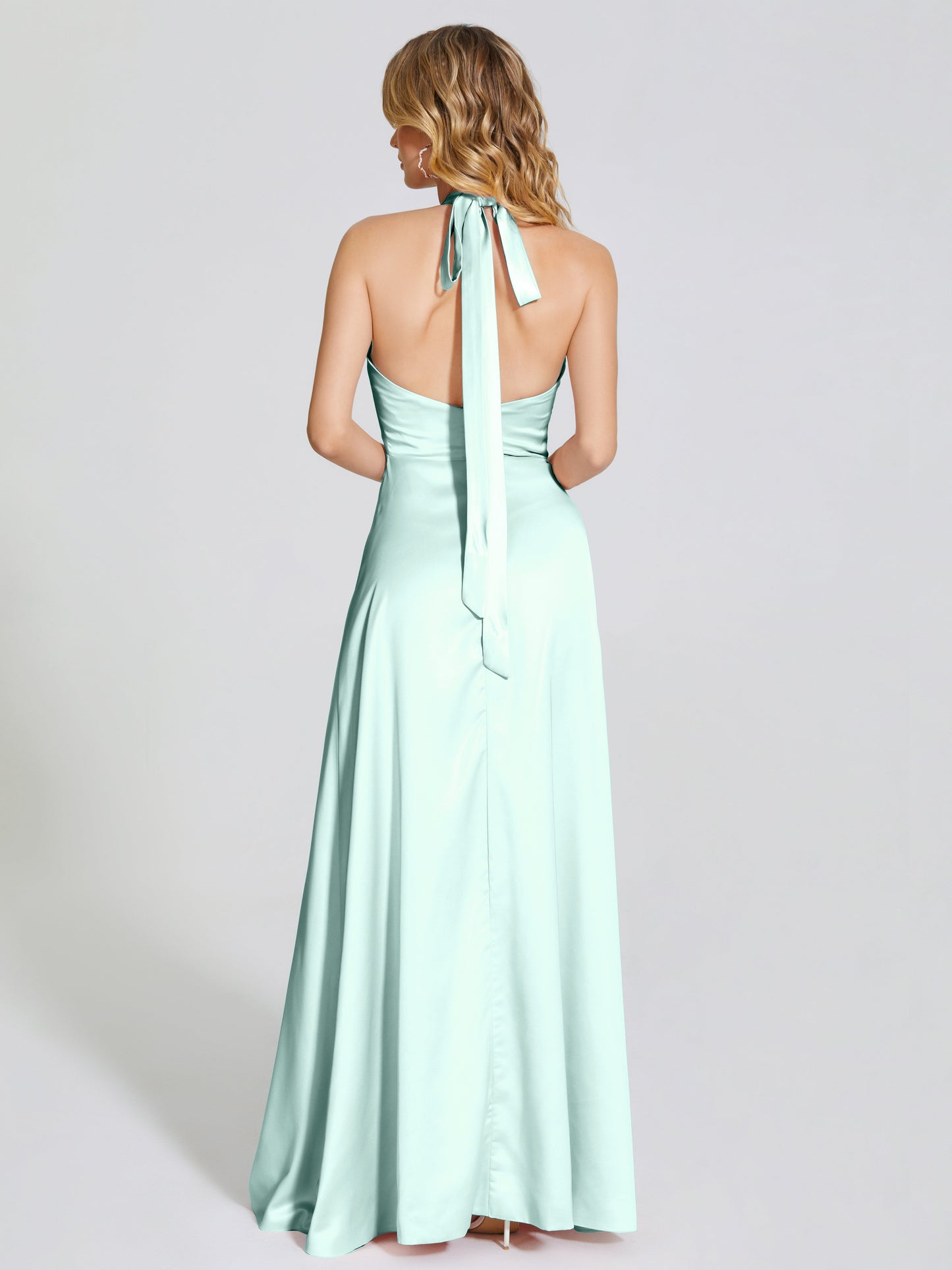 Lola Halter Soft Satin Bridesmaid Dress With Cutout