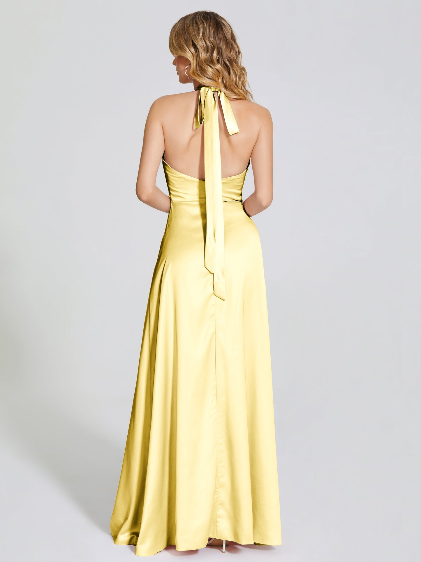 Lola Halter Soft Satin Bridesmaid Dress With Cutout