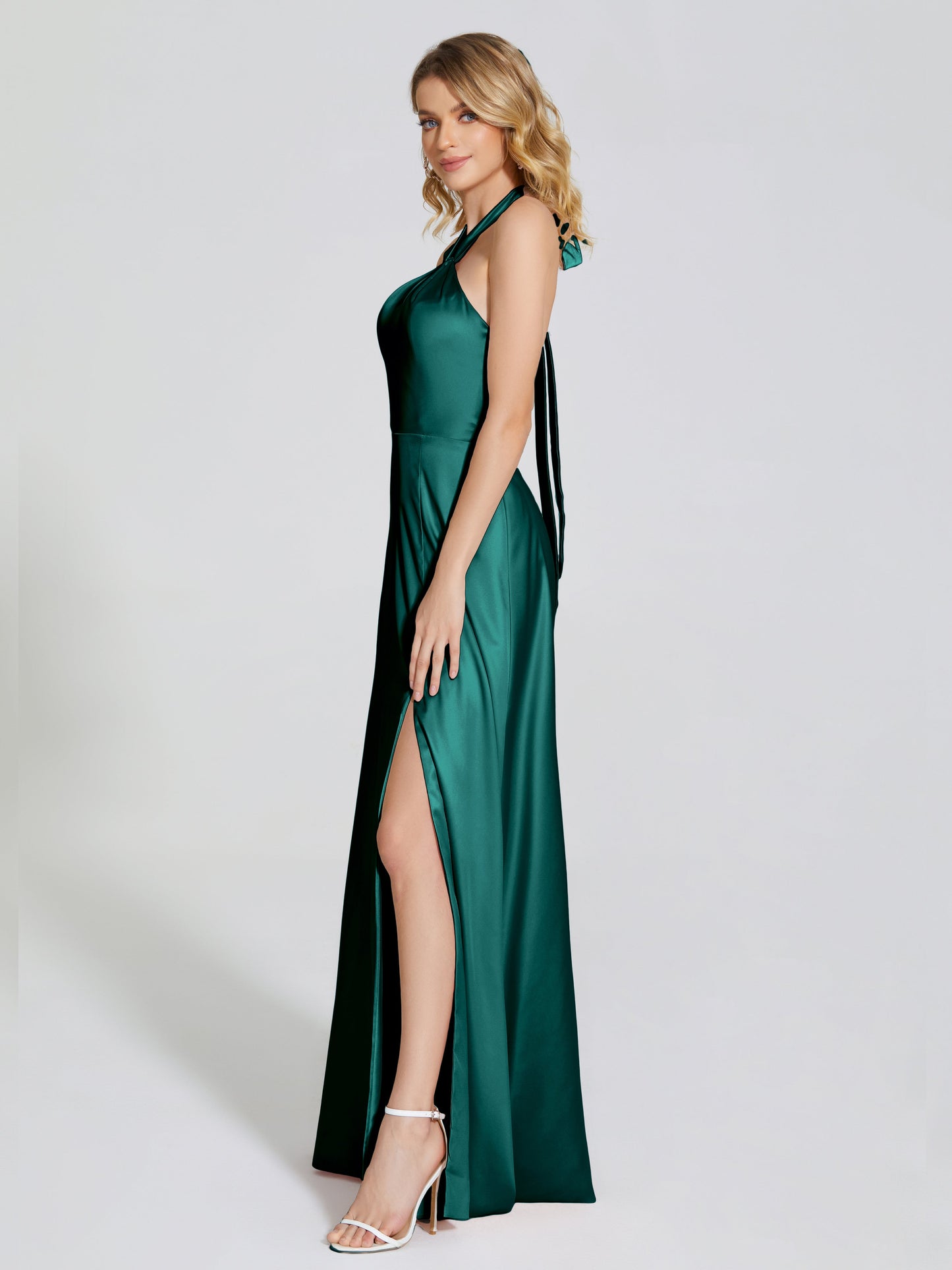 Lola Halter Soft Satin Bridesmaid Dress With Cutout