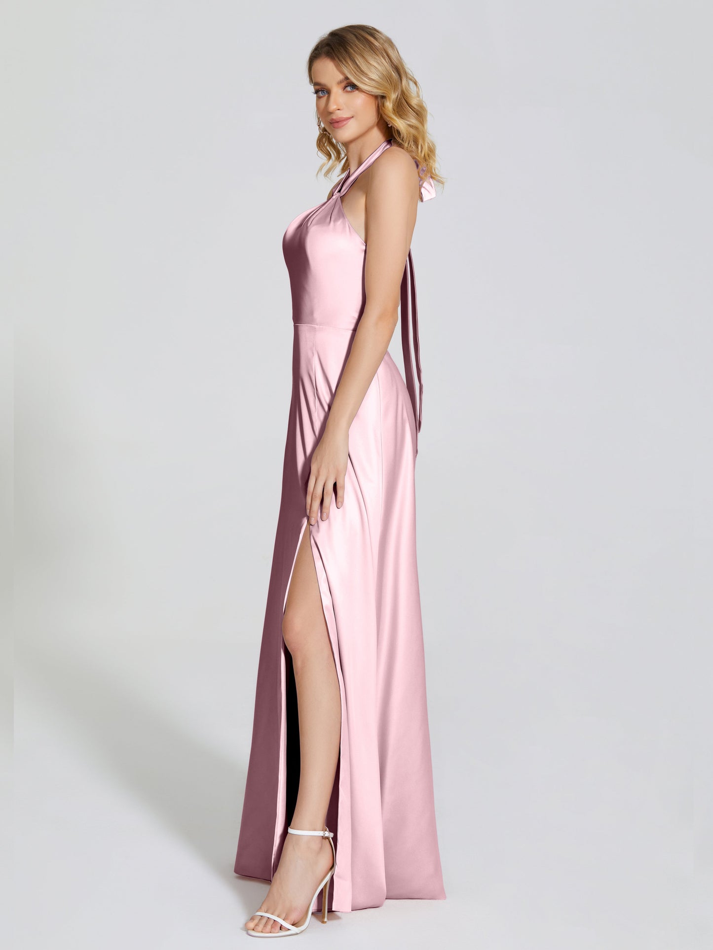 Lola Halter Soft Satin Bridesmaid Dress With Cutout