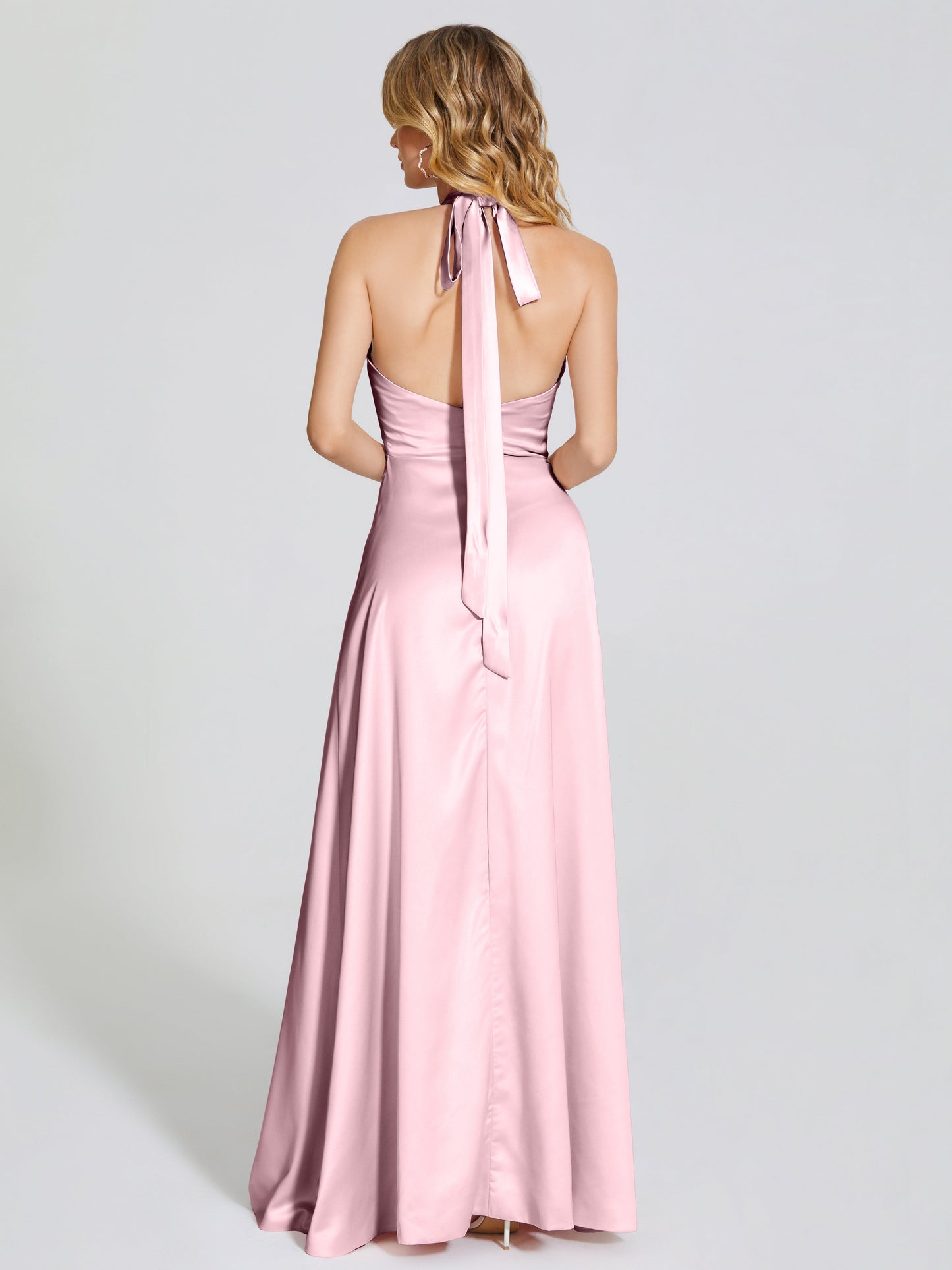 Lola Halter Soft Satin Bridesmaid Dress With Cutout