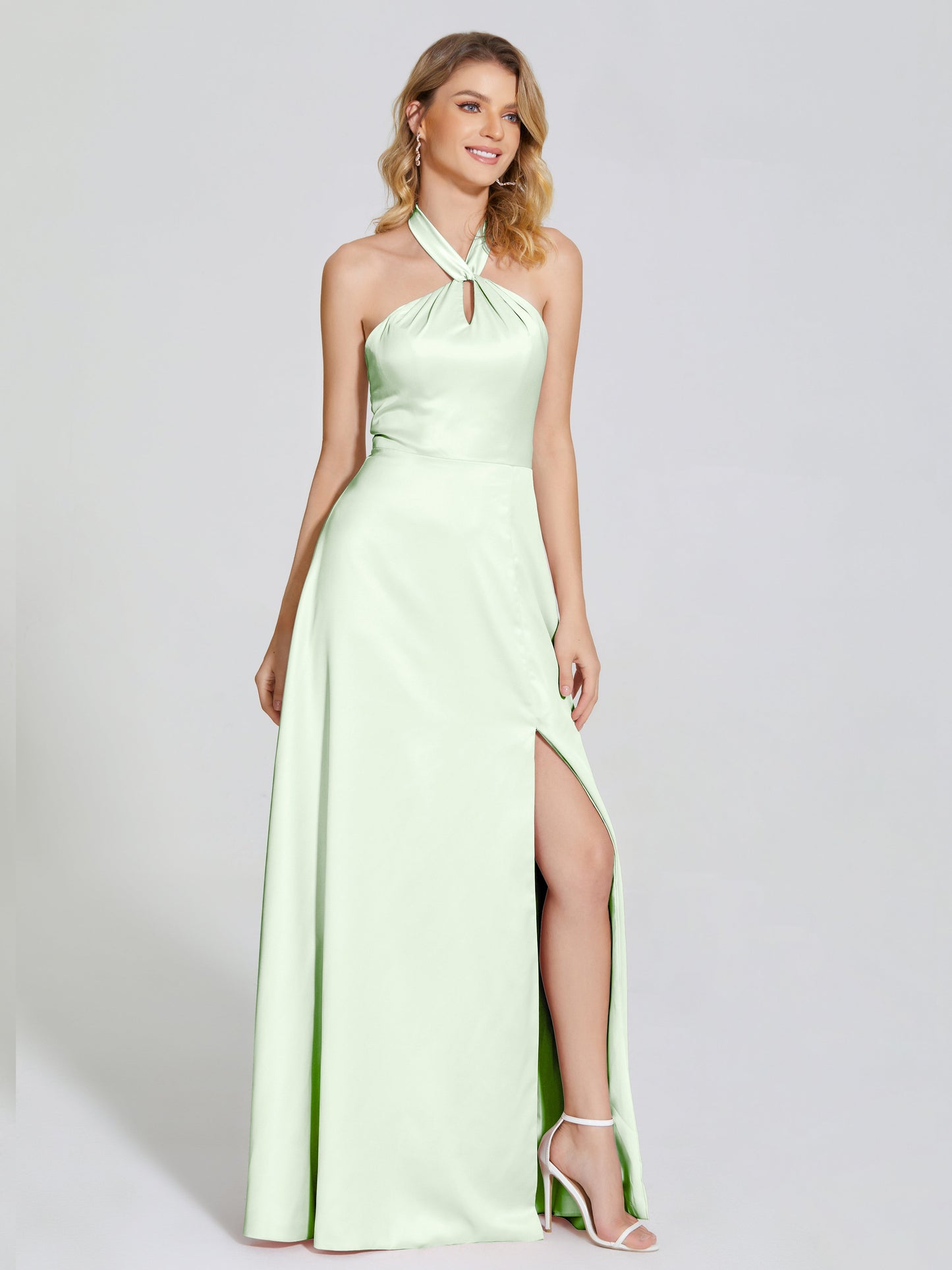 Lola Halter Soft Satin Bridesmaid Dress With Cutout