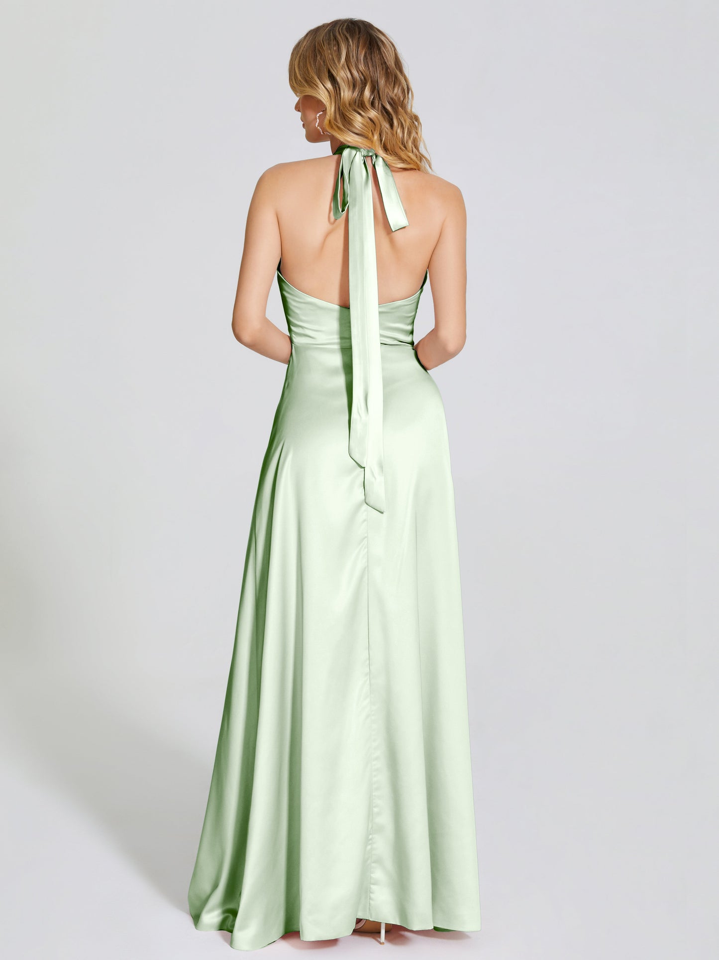 Lola Halter Soft Satin Bridesmaid Dress With Cutout