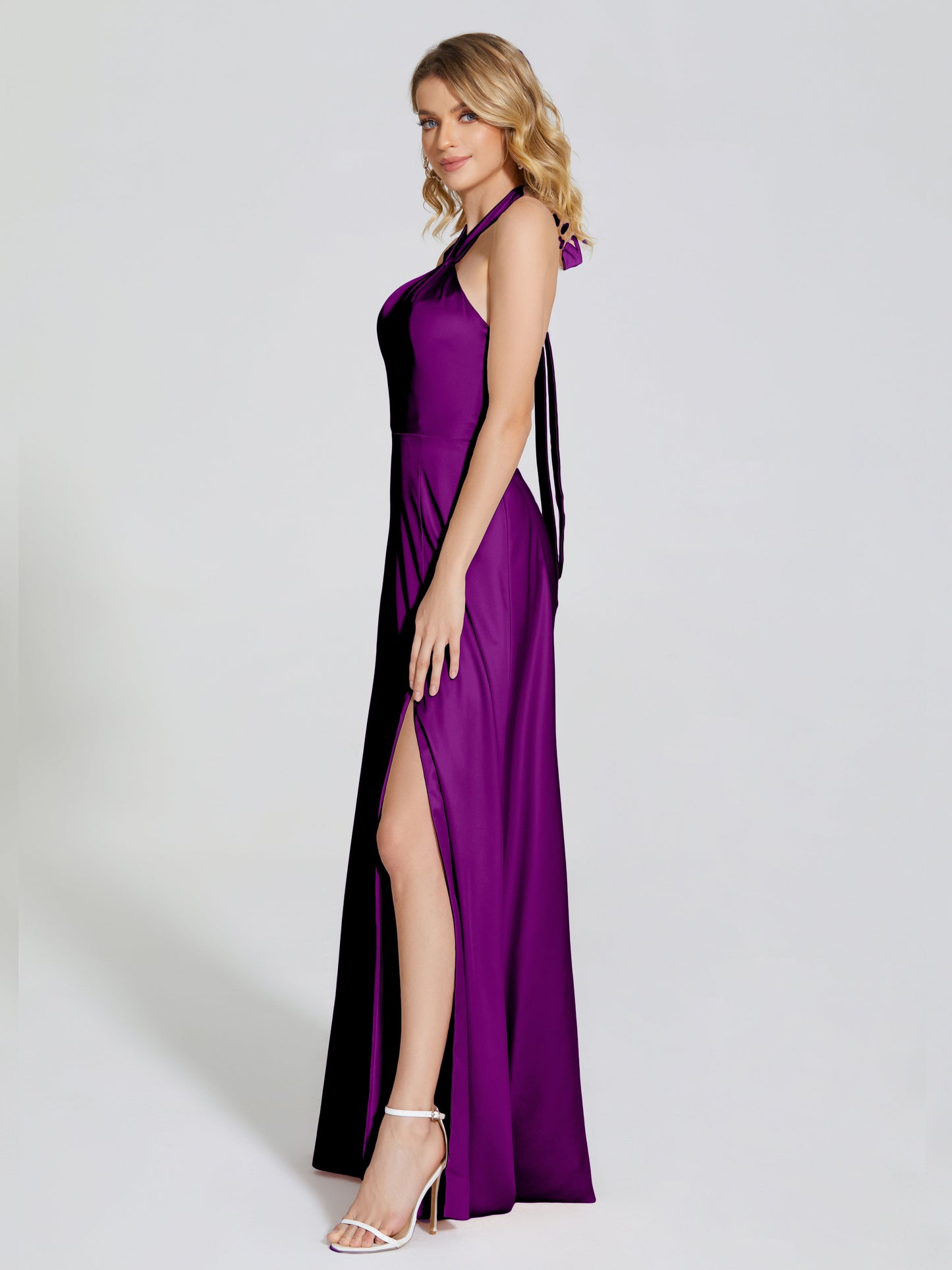 Lola Halter Soft Satin Bridesmaid Dress With Cutout