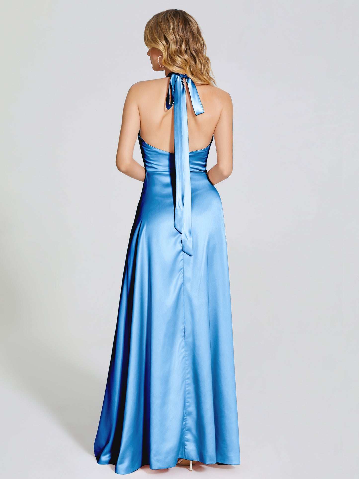 Lola Halter Soft Satin Bridesmaid Dress With Cutout