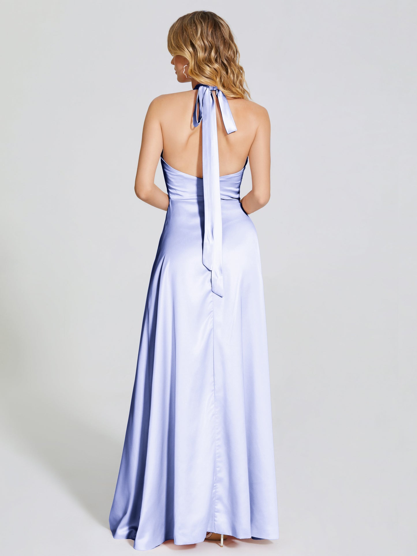 Lola Halter Soft Satin Bridesmaid Dress With Cutout