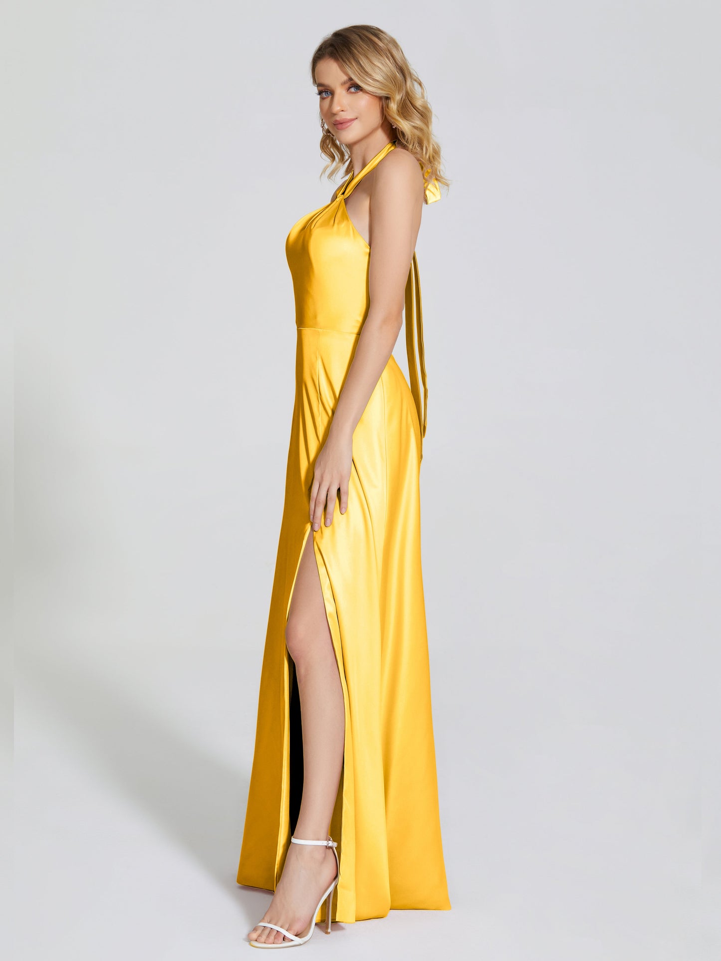 Lola Halter Soft Satin Bridesmaid Dress With Cutout