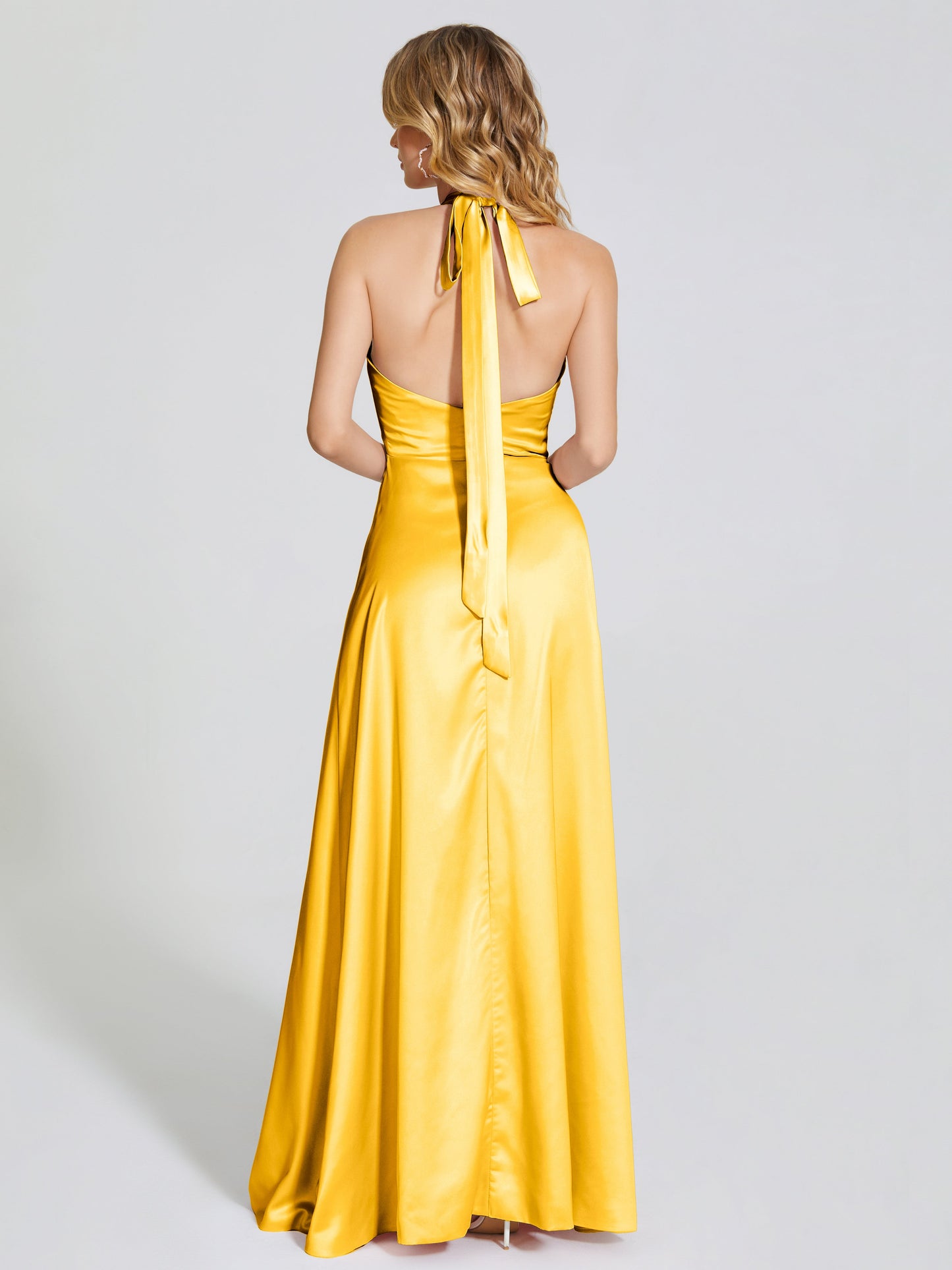 Lola Halter Soft Satin Bridesmaid Dress With Cutout
