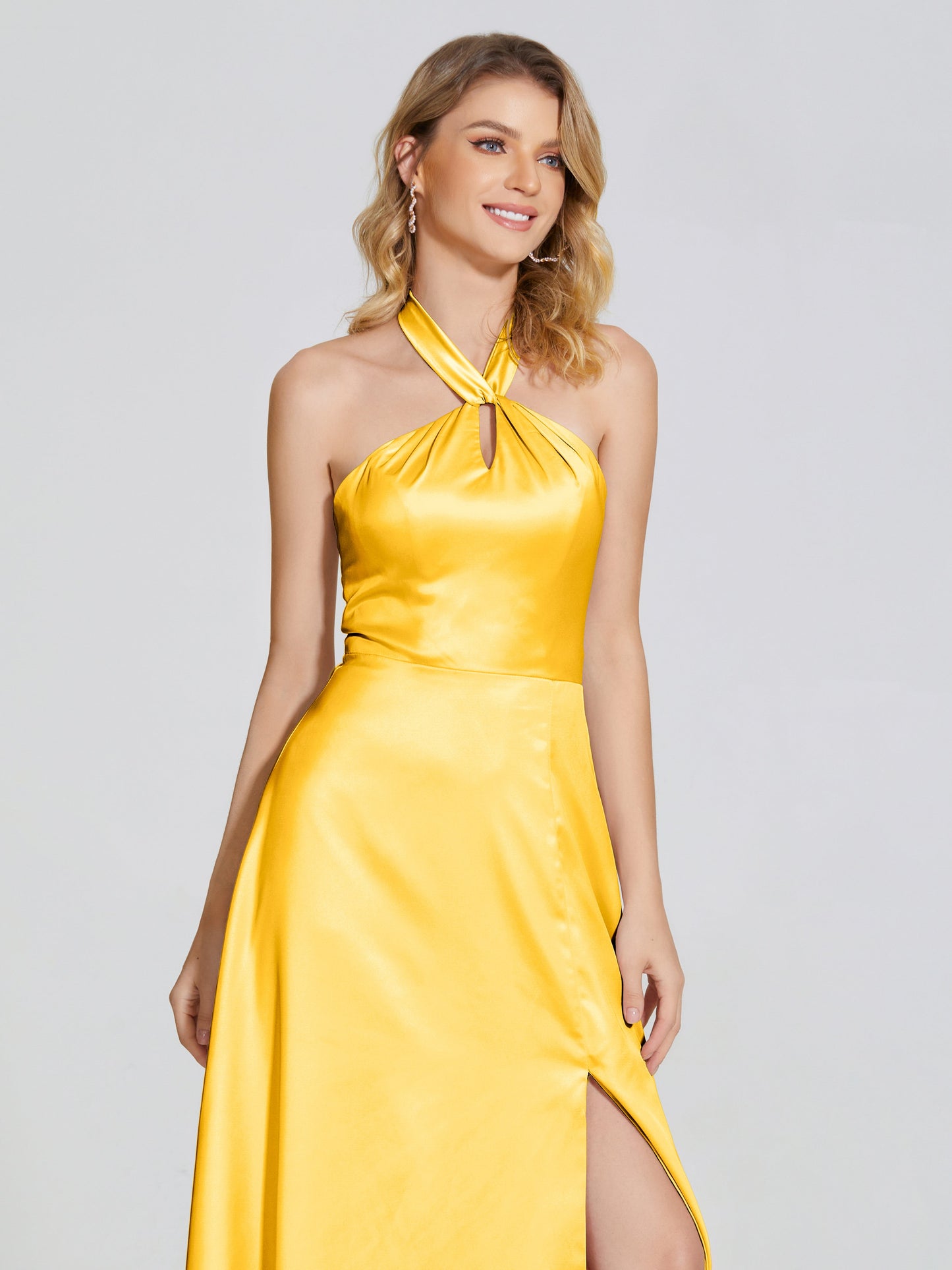 Lola Halter Soft Satin Bridesmaid Dress With Cutout