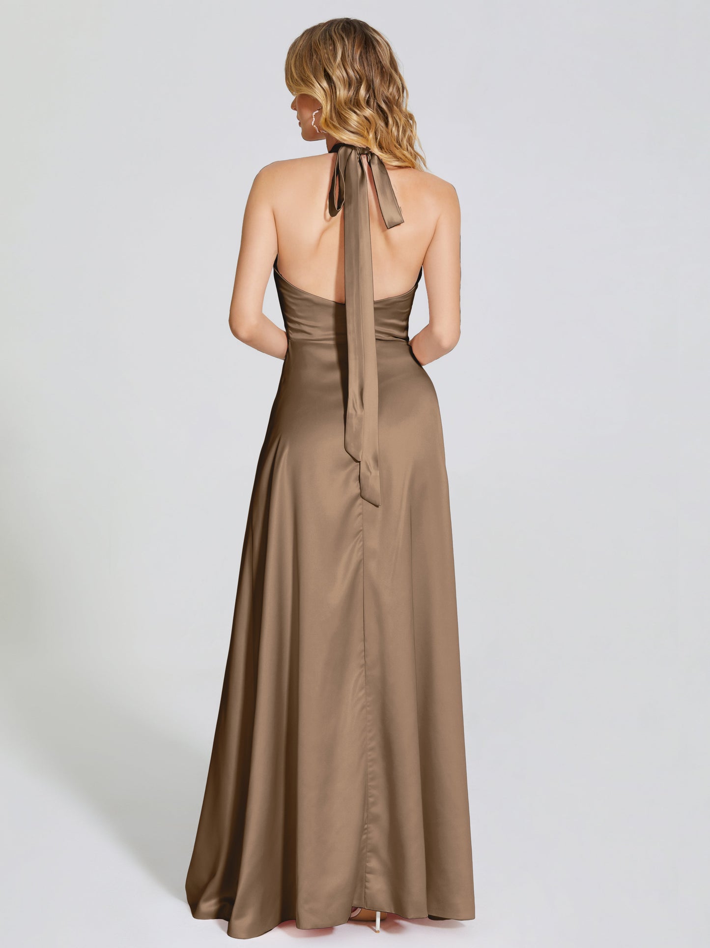 Lola Halter Soft Satin Bridesmaid Dress With Cutout