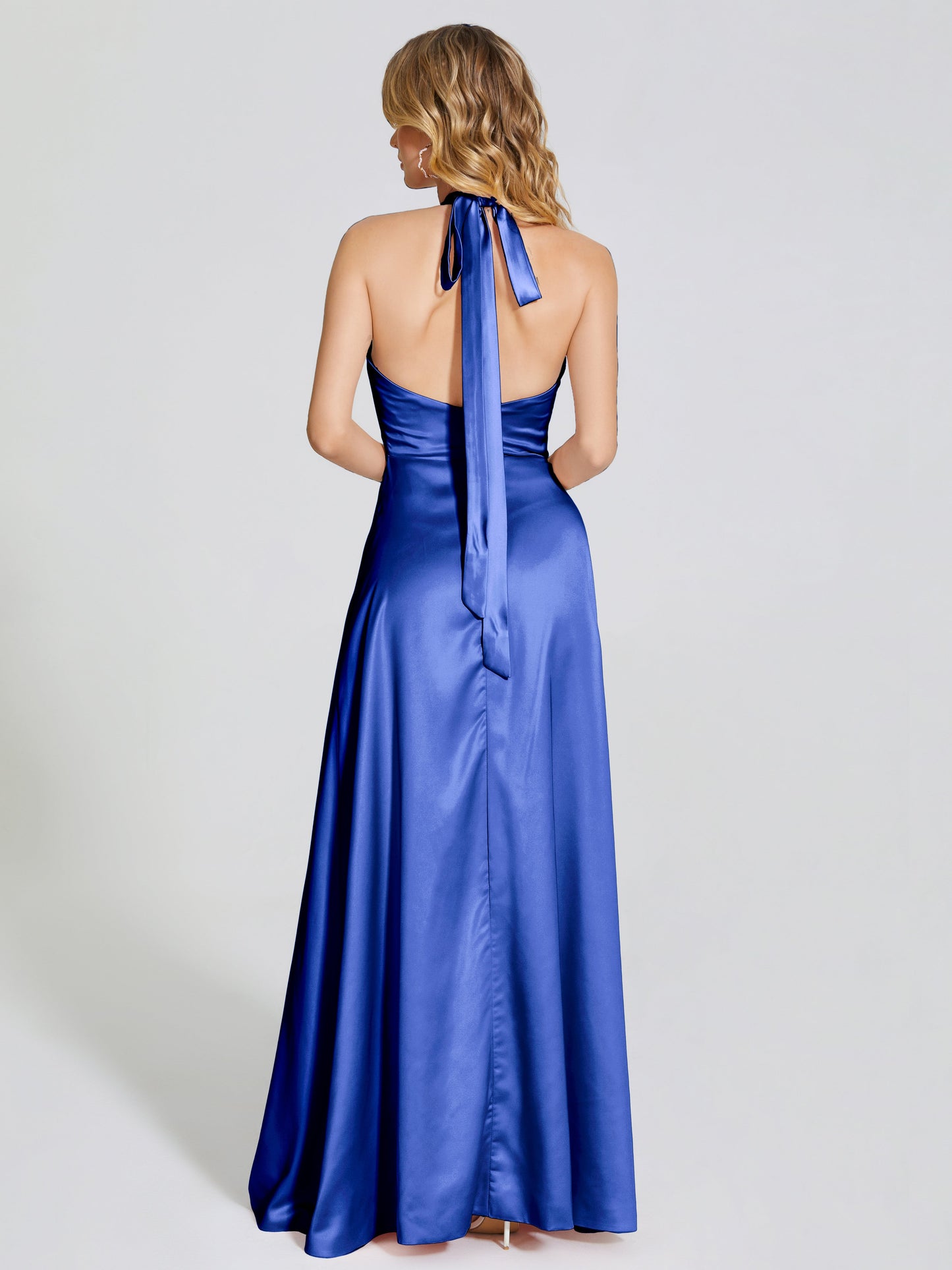 Lola Halter Soft Satin Bridesmaid Dress With Cutout