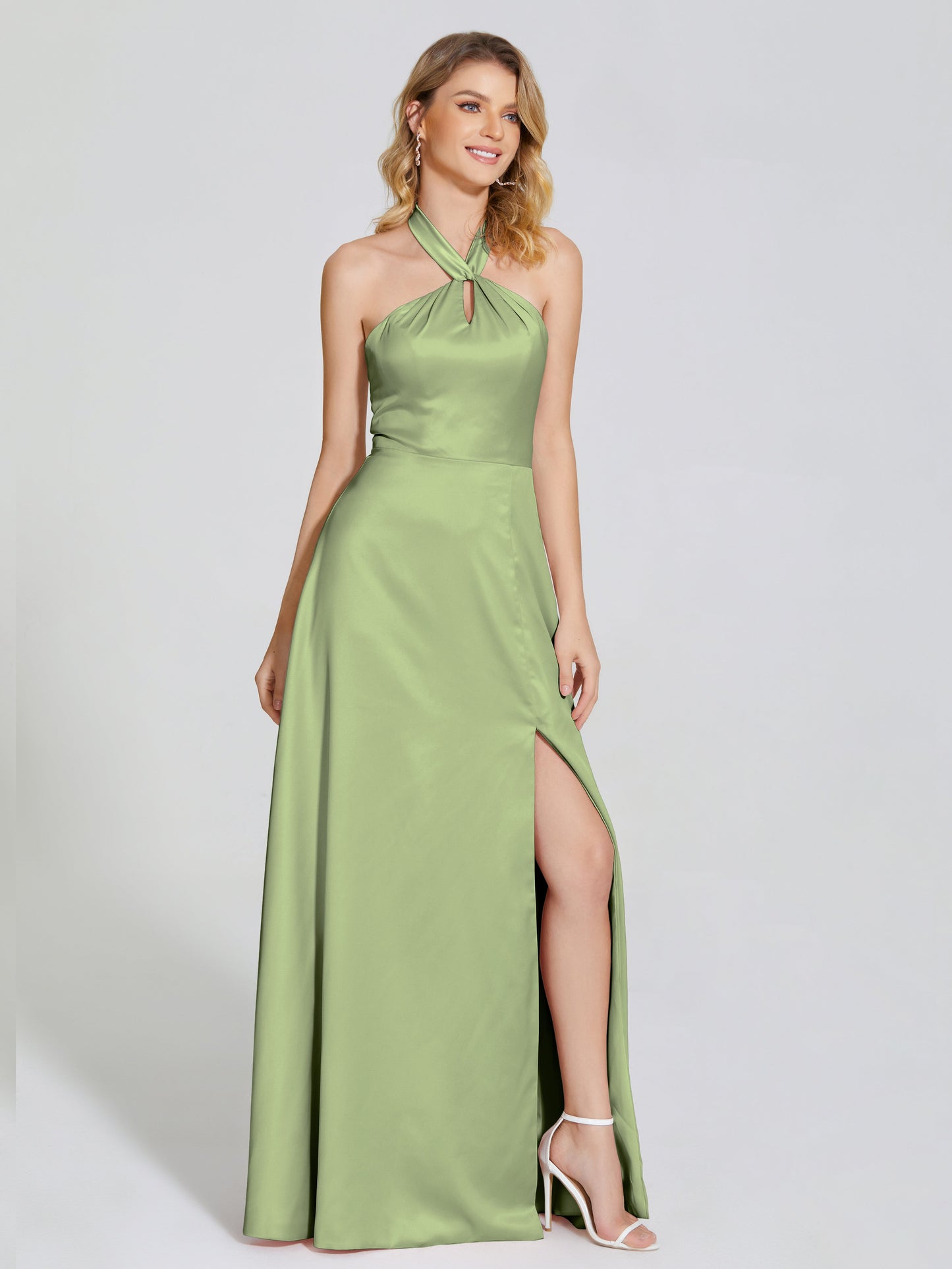 Lola Halter Soft Satin Bridesmaid Dress With Cutout