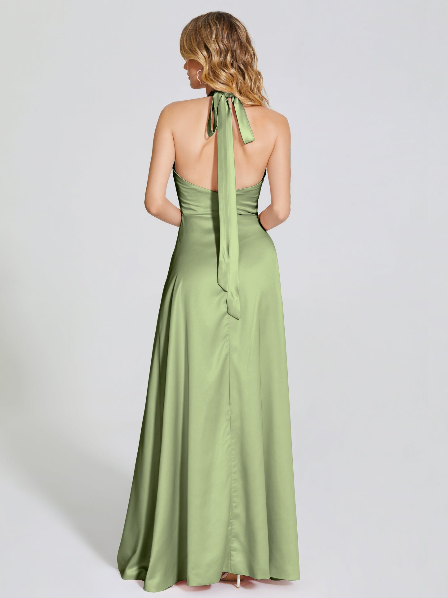 Lola Halter Soft Satin Bridesmaid Dress With Cutout