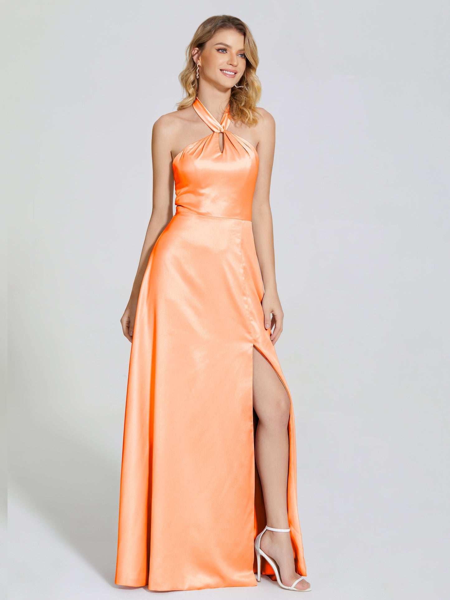 Lola Halter Soft Satin Bridesmaid Dress With Cutout