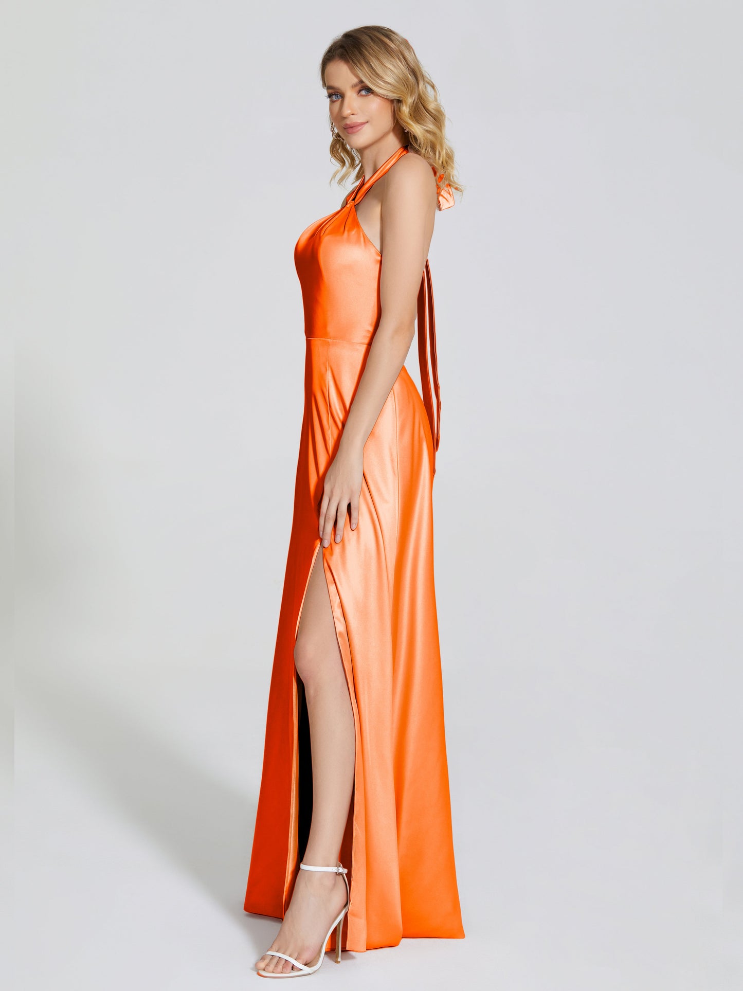 Lola Halter Soft Satin Bridesmaid Dress With Cutout