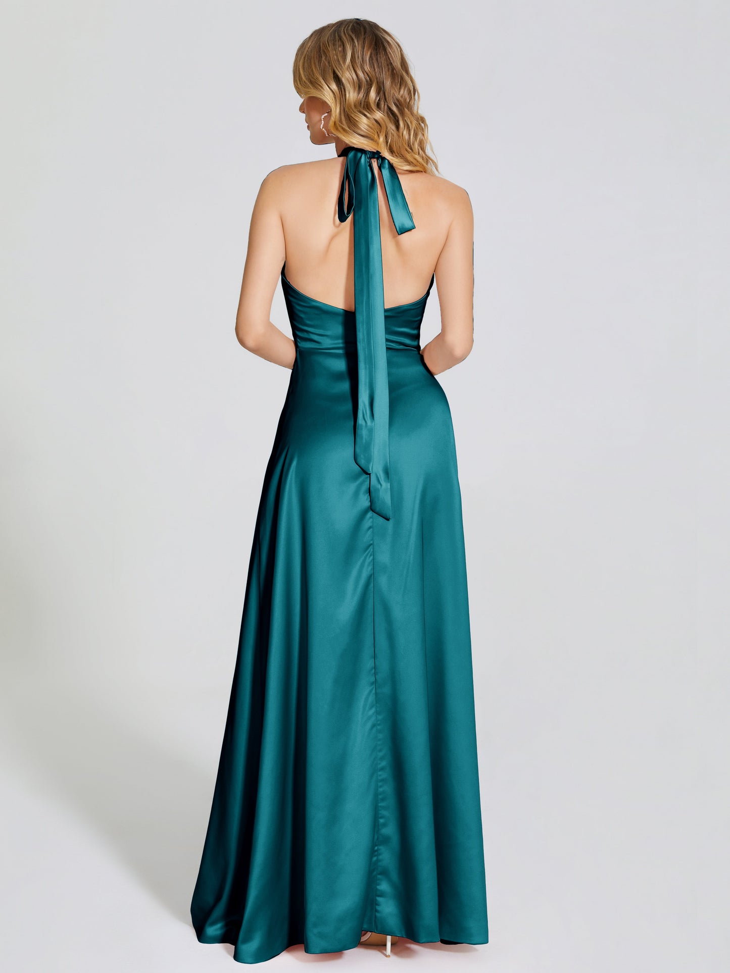 Lola Halter Soft Satin Bridesmaid Dress With Cutout