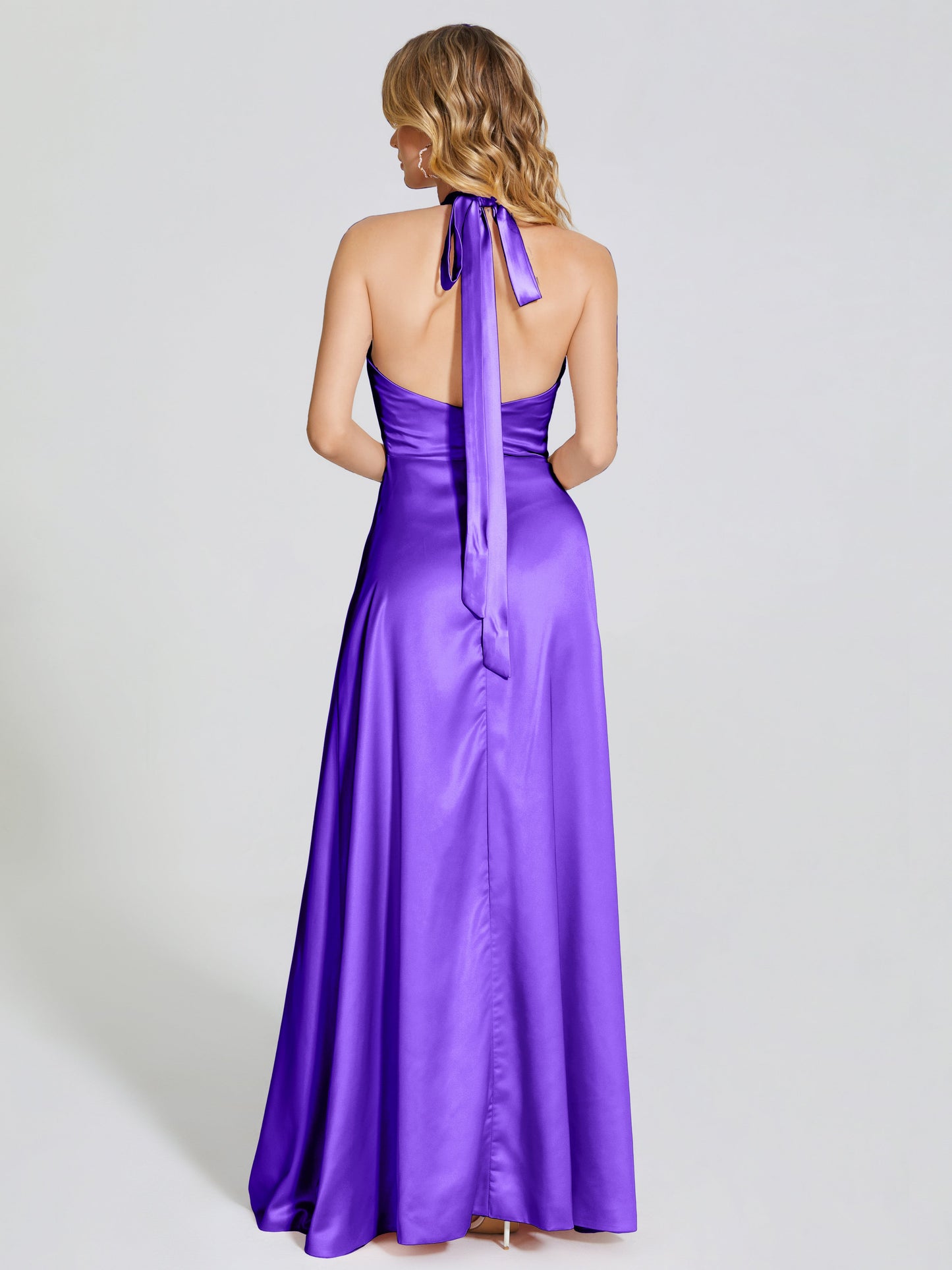 Lola Halter Soft Satin Bridesmaid Dress With Cutout
