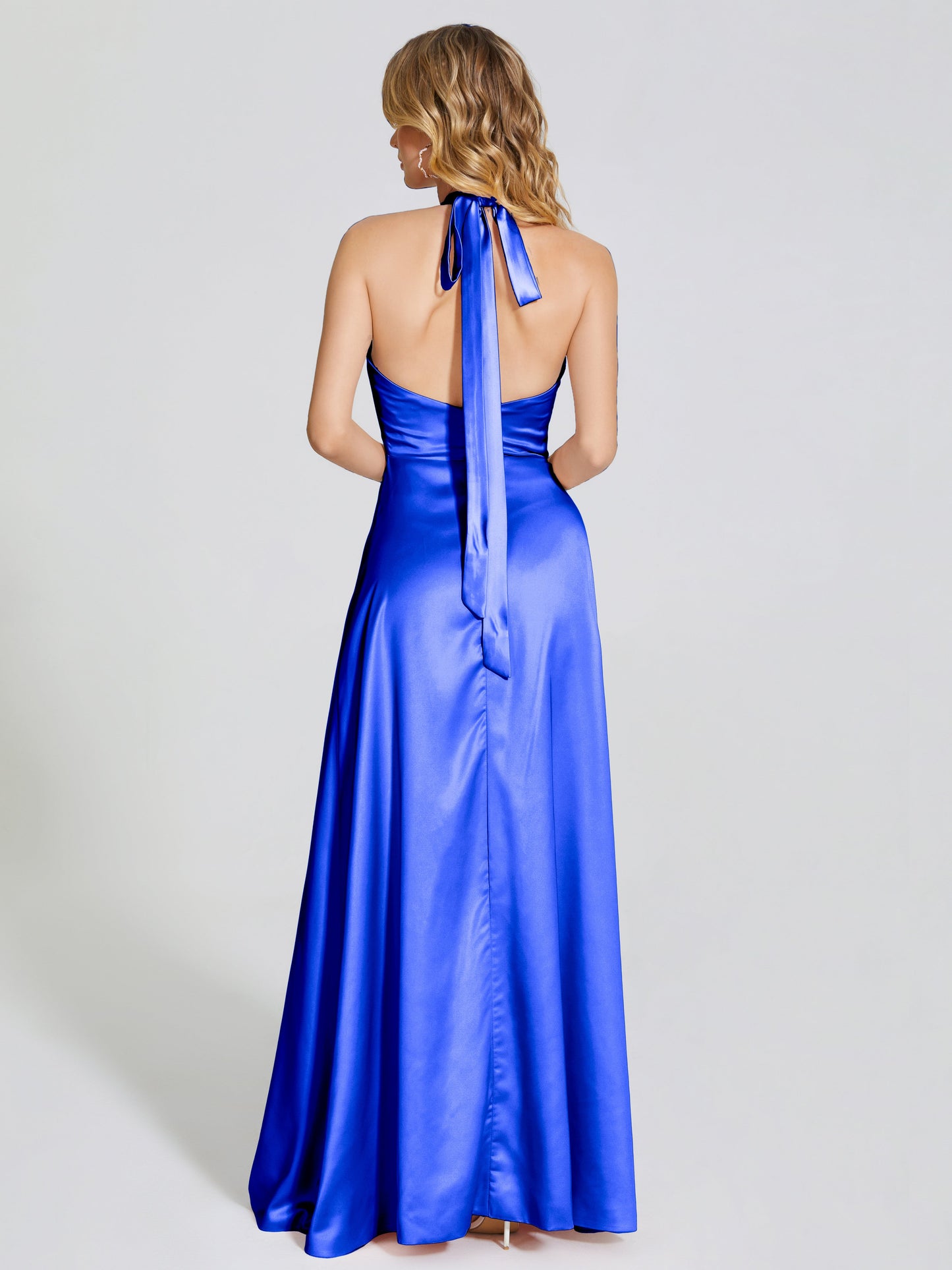 Lola Halter Soft Satin Bridesmaid Dress With Cutout