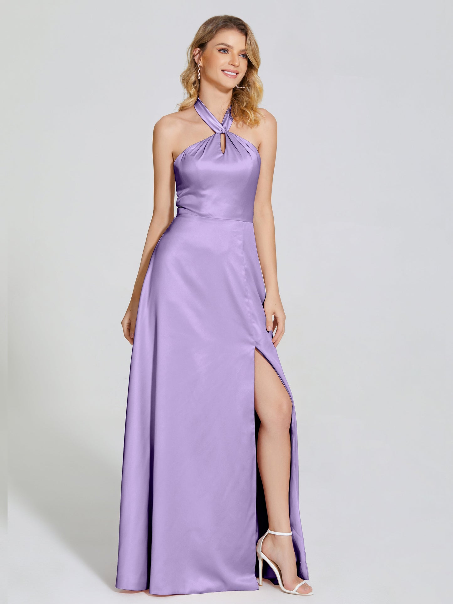 Lola Halter Soft Satin Bridesmaid Dress With Cutout