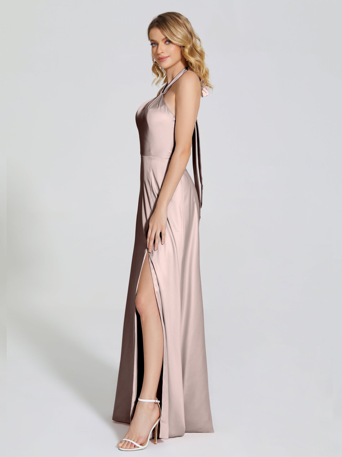 Lola Halter Soft Satin Bridesmaid Dress With Cutout