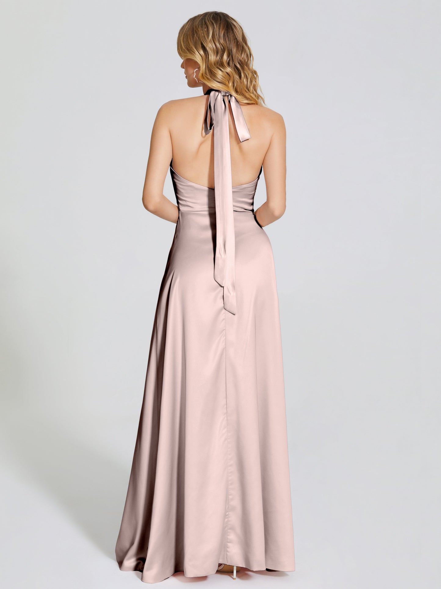 Lola Halter Soft Satin Bridesmaid Dress With Cutout