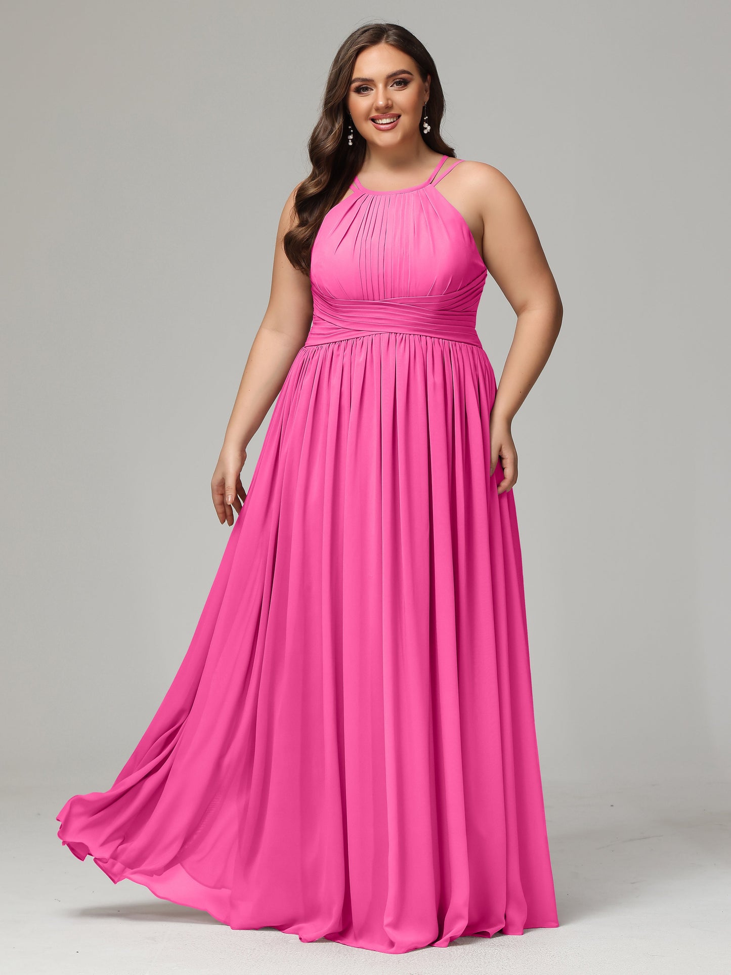 Halter & Straps on back Chiffon Bridesmaid Dress Plus Size