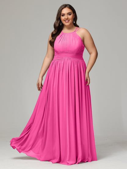 Halter & Straps on back Chiffon Bridesmaid Dress Plus Size