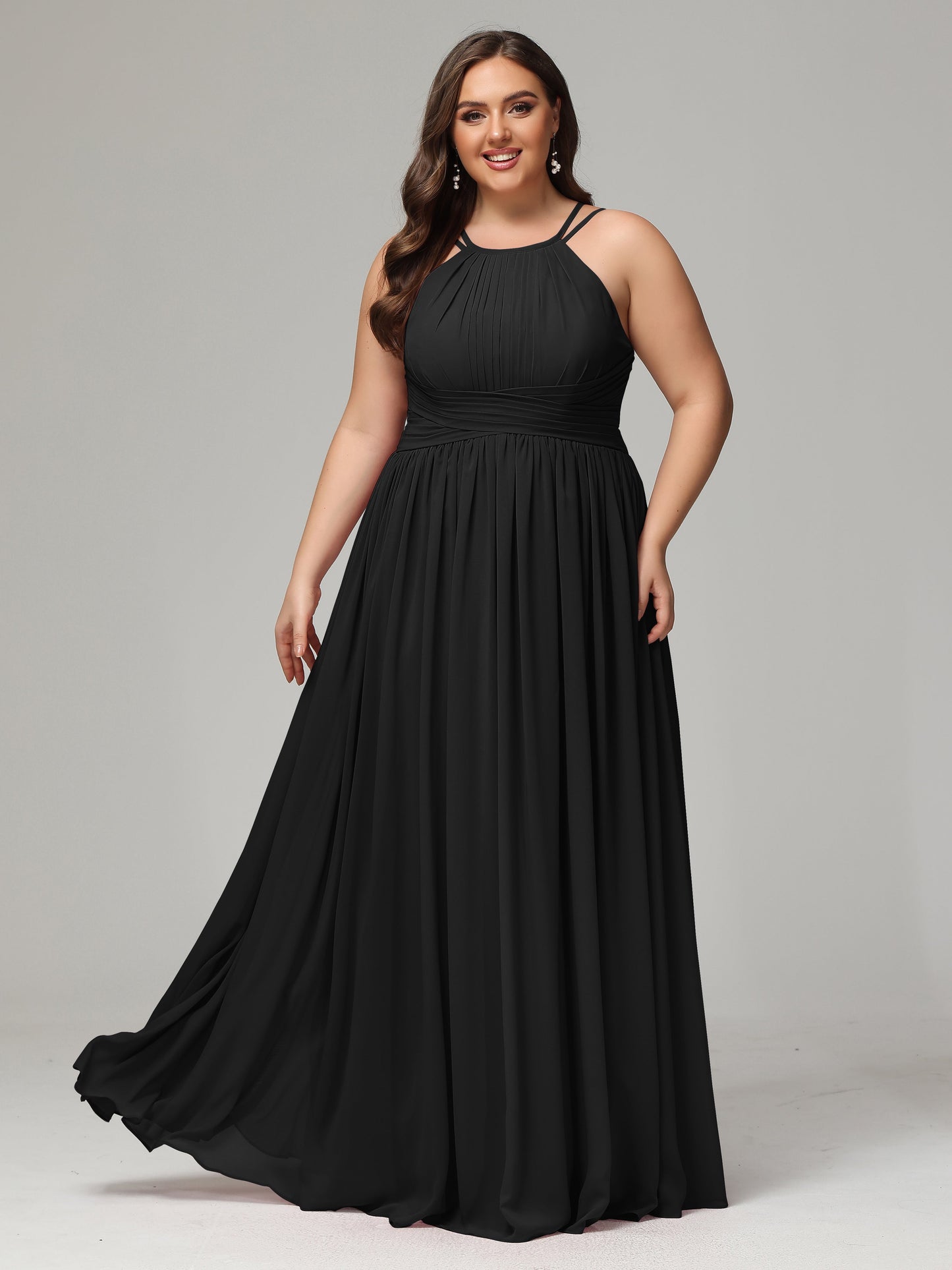Halter & Straps on back Chiffon Bridesmaid Dress Plus Size