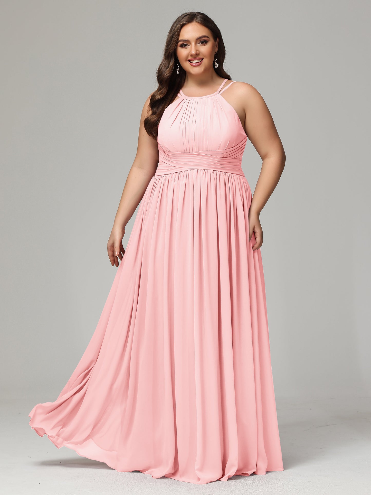 Halter & Straps on back Chiffon Bridesmaid Dress Plus Size