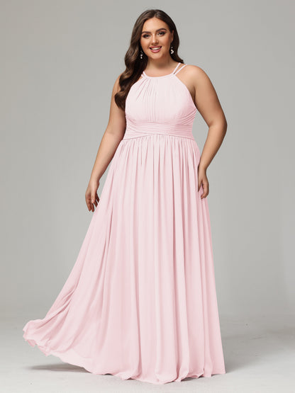 Halter & Straps on back Chiffon Bridesmaid Dress Plus Size