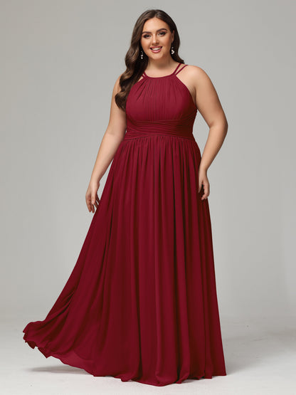 Halter & Straps on back Chiffon Bridesmaid Dress Plus Size