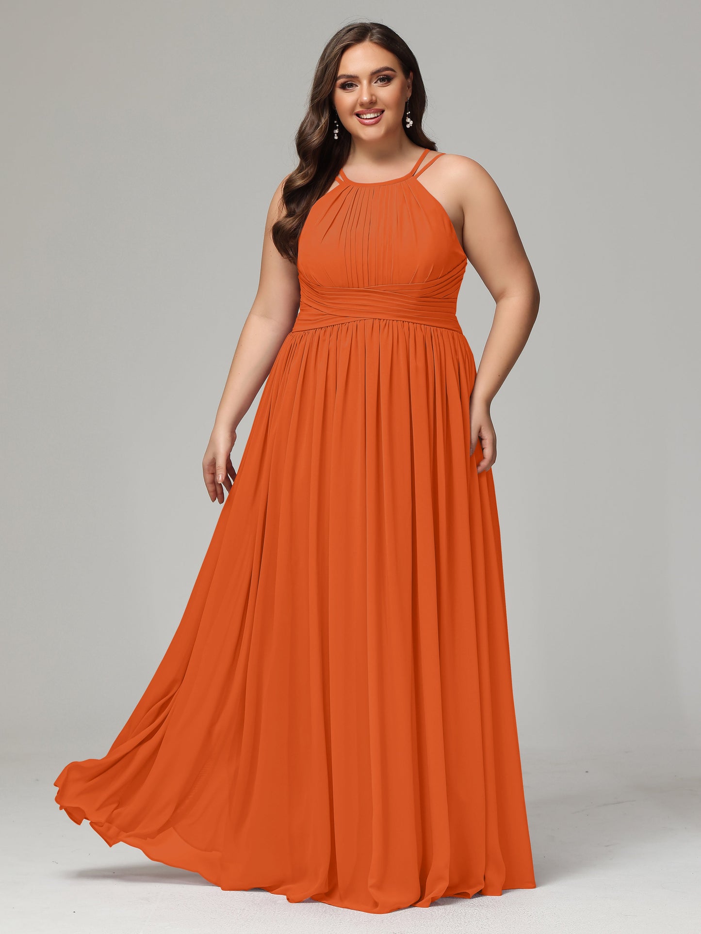 Halter & Straps on back Chiffon Bridesmaid Dress Plus Size