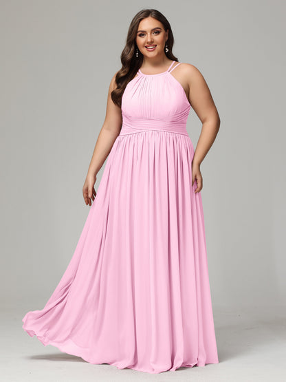 Halter & Straps on back Chiffon Bridesmaid Dress Plus Size