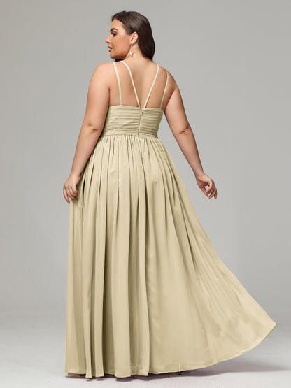 Halter & Straps on back Chiffon Bridesmaid Dress Plus Size