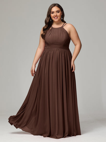 Halter & Straps on back Chiffon Bridesmaid Dress Plus Size