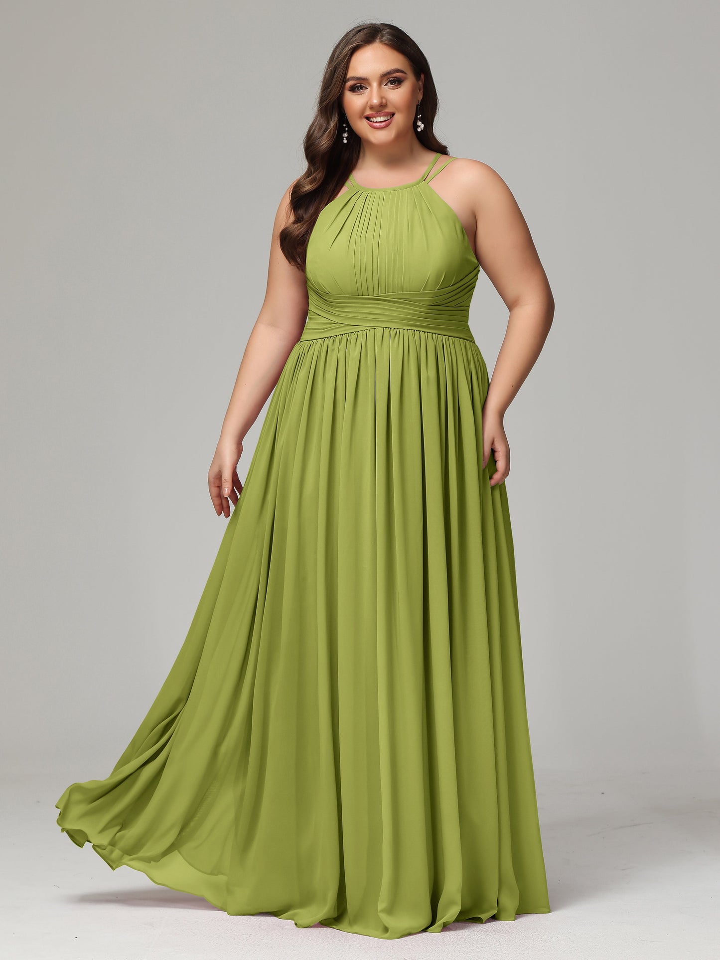 Halter & Straps on back Chiffon Bridesmaid Dress Plus Size