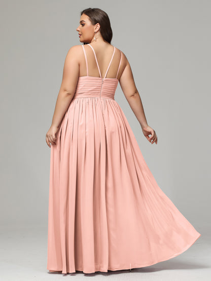 Halter & Straps on back Chiffon Bridesmaid Dress Plus Size