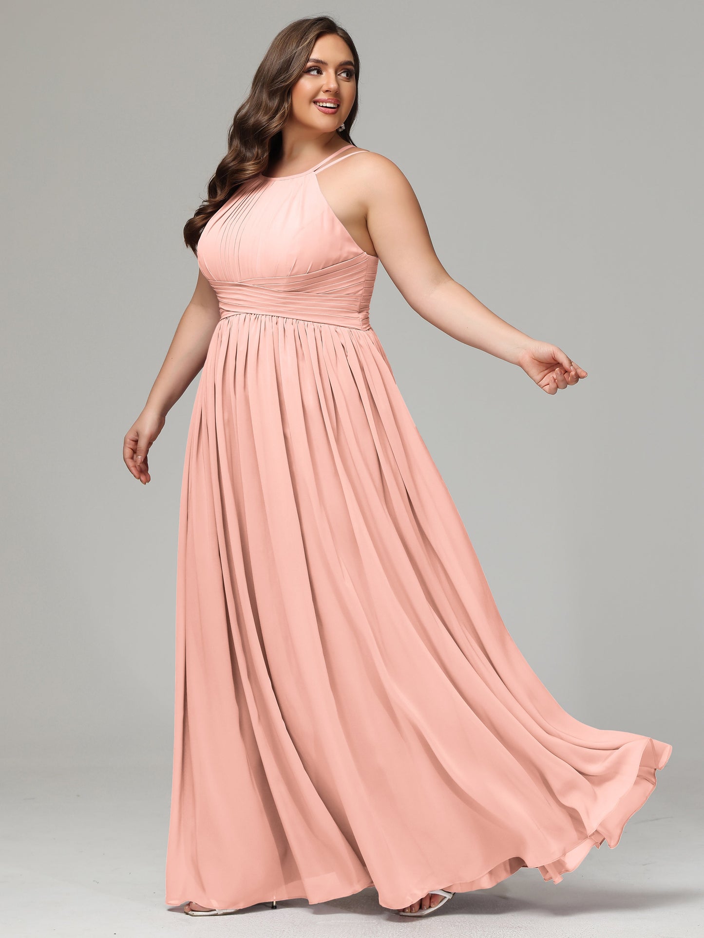 Halter & Straps on back Chiffon Bridesmaid Dress Plus Size