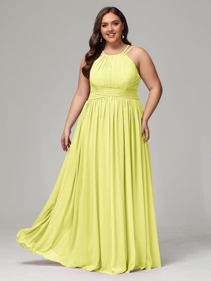 Halter & Straps on back Chiffon Bridesmaid Dress Plus Size