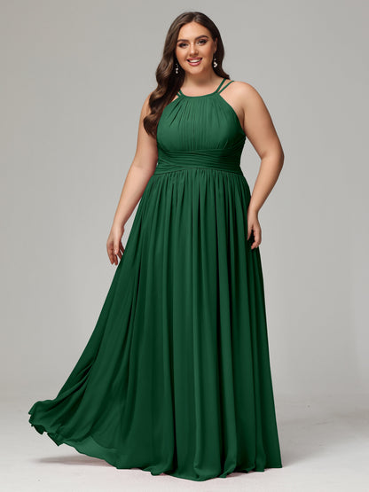 Halter & Straps on back Chiffon Bridesmaid Dress Plus Size