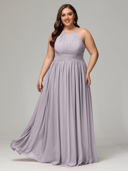Halter & Straps on back Chiffon Bridesmaid Dress Plus Size