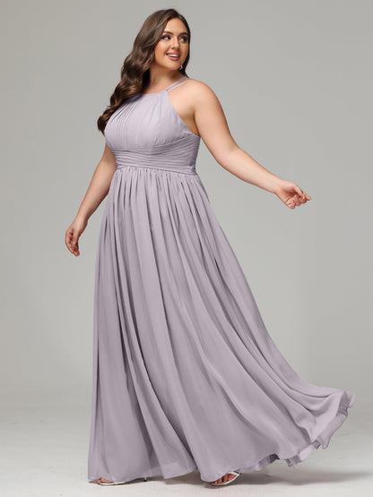 Halter & Straps on back Chiffon Bridesmaid Dress Plus Size