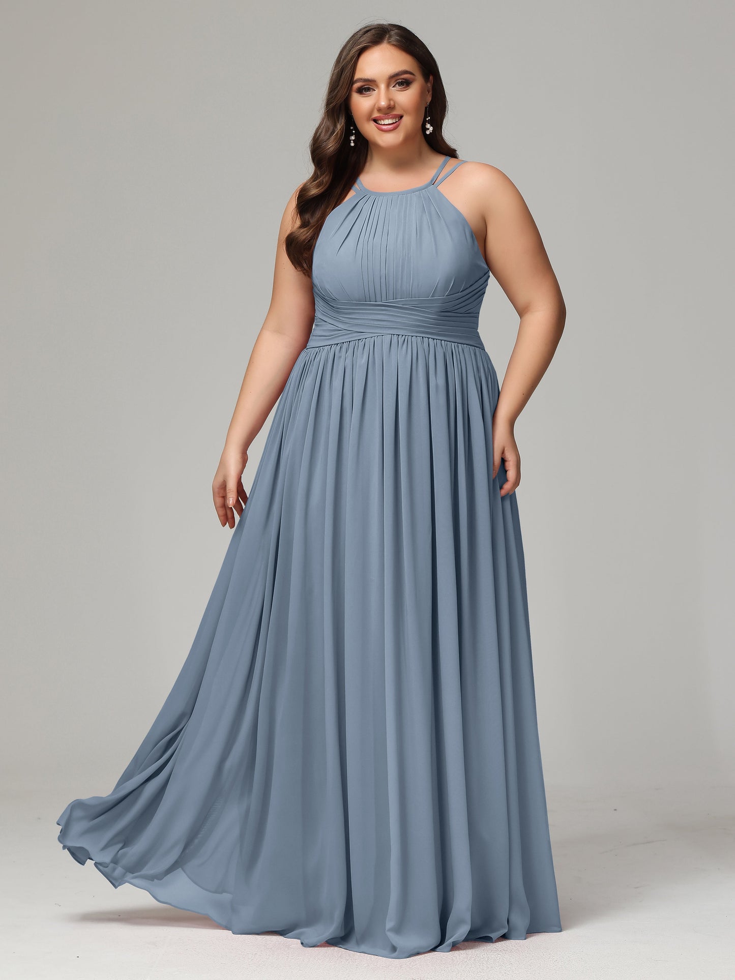 Halter & Straps on back Chiffon Bridesmaid Dress Plus Size