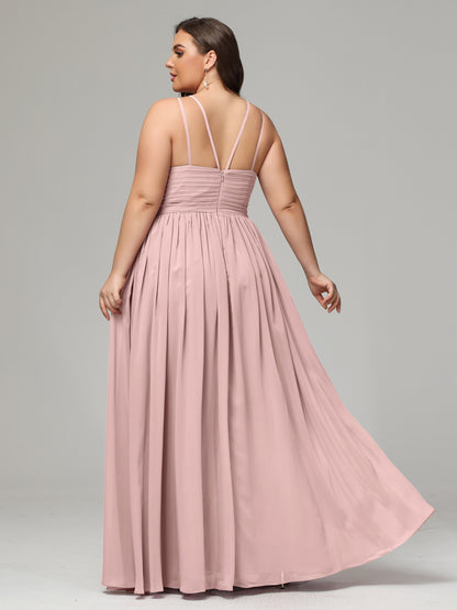 Halter & Straps on back Chiffon Bridesmaid Dress Plus Size